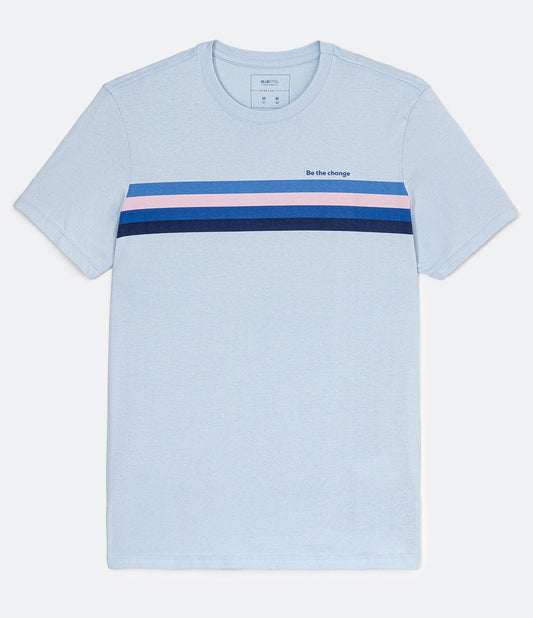 Maglietta a maniche corte con stampa a righe blu sul petto