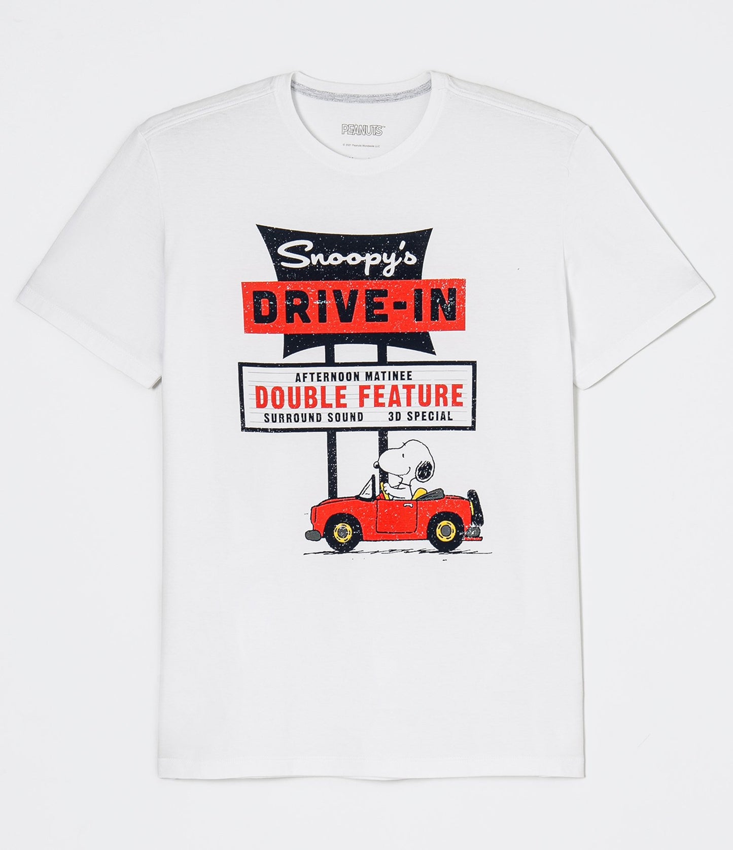 White Short Sleeve T-Shirt with Snoopy Print