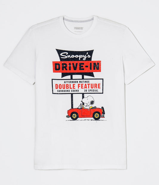 White Short Sleeve T-Shirt with Snoopy Print