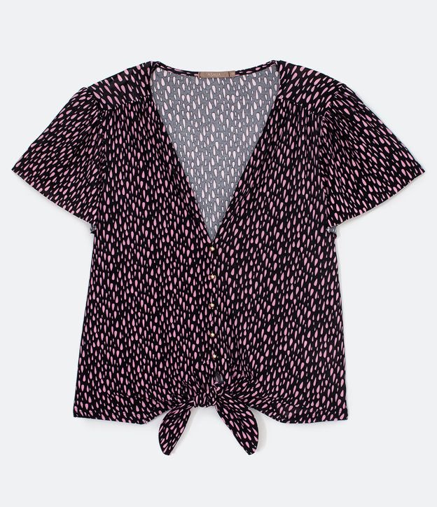 Blusa preta com bainha de amarrar e estampa de gotas - Curve e Plus Size