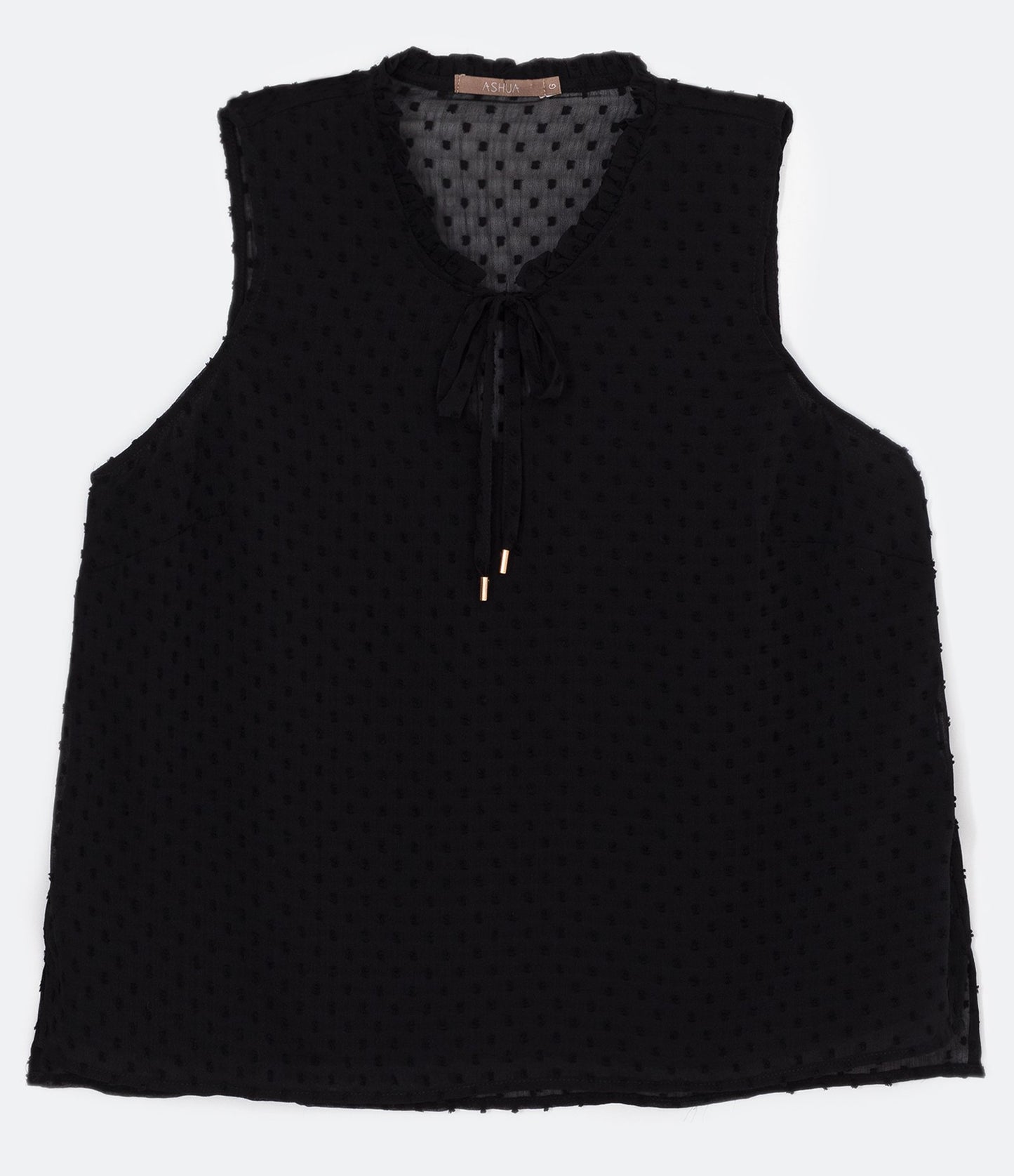 Camicetta senza maniche con dettaglio cravatta, Curve e taglie forti, nero