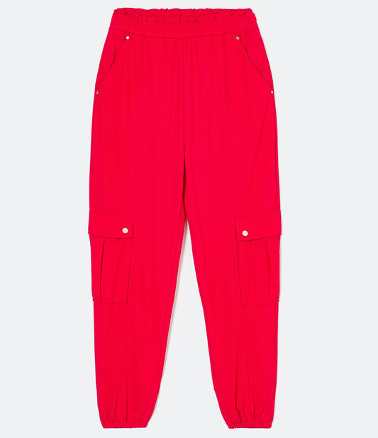 Jersey Pants with Side Pockets and Red Elastic Waistband