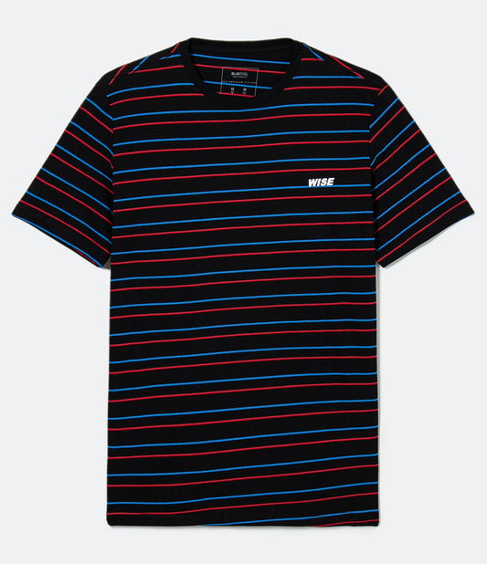 Maglietta a maniche corte a righe con etichetta stampata a lettere nere