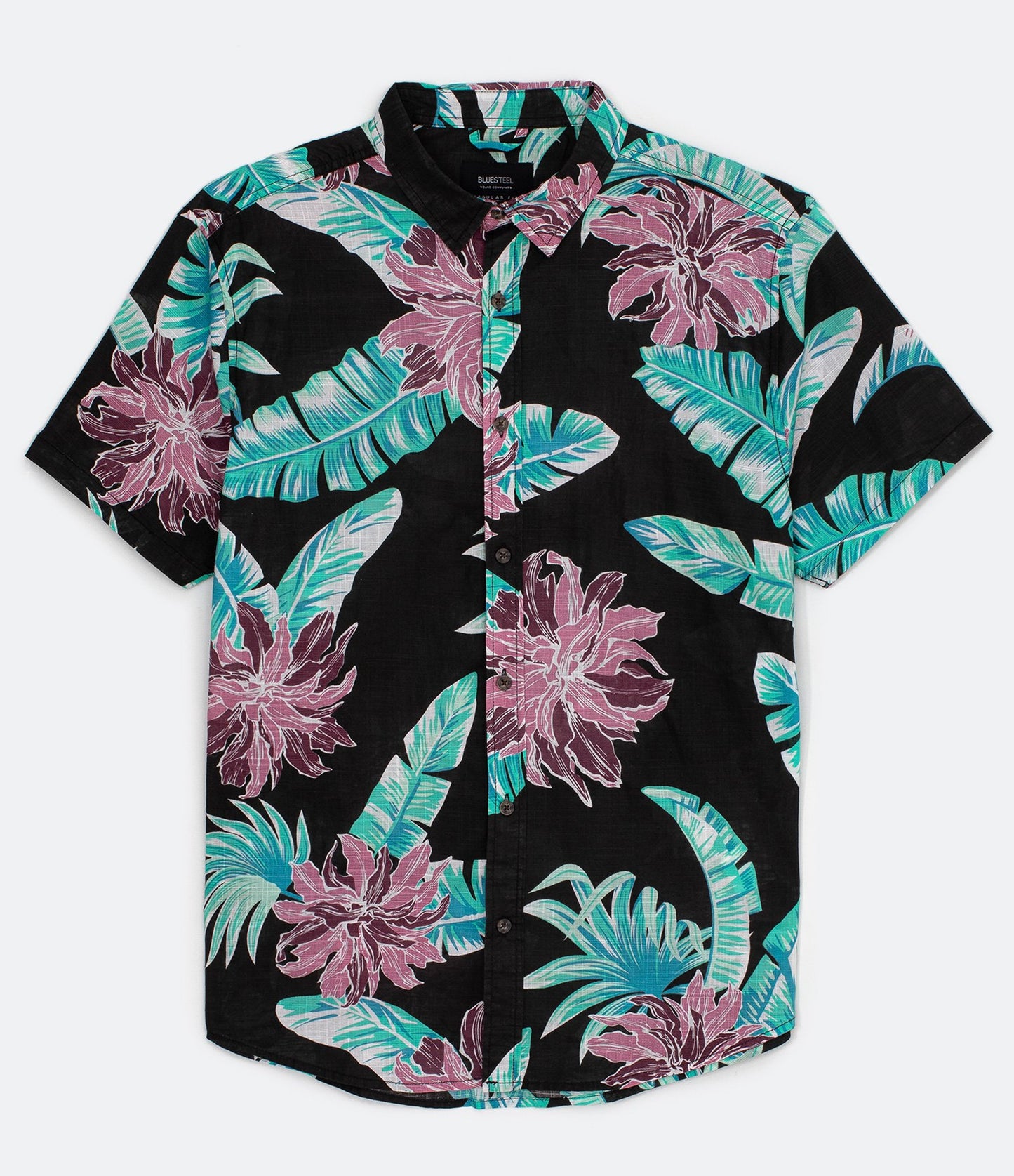 Camisa de voile preta de ajuste regular com estampa floral