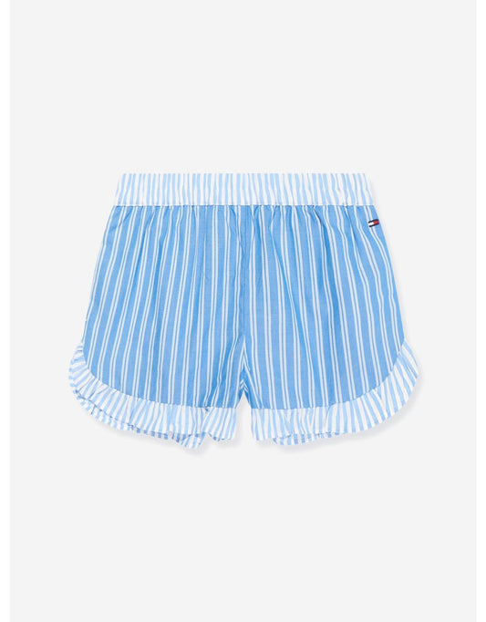 Pantaloncini da bambina con volant a righe blu