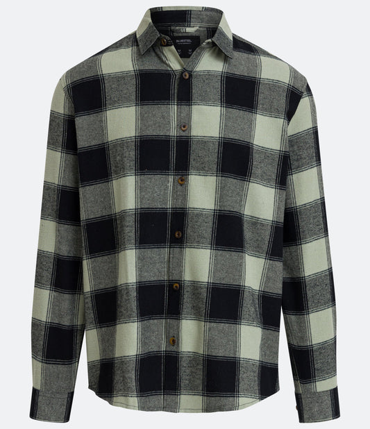 Camisa verde de manga longa em algodão xadrez de caimento regular