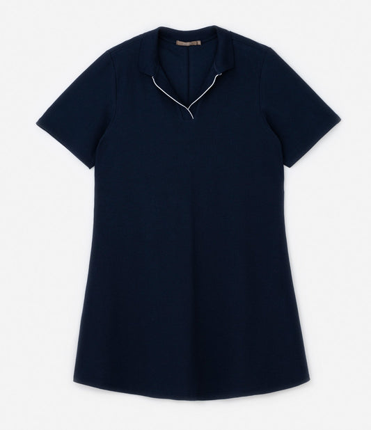 Vestito corto in maglia con colletto a polo, Curve e taglie forti, blu navy