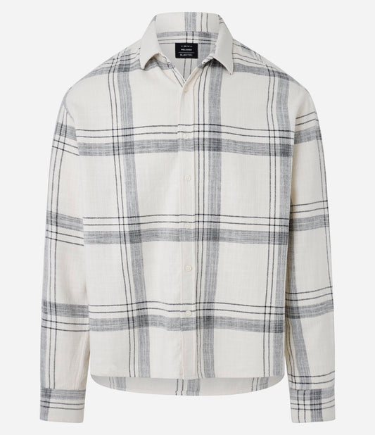 Camicia di flanella dal taglio rilassato con stampa a quadri in bianco e nero