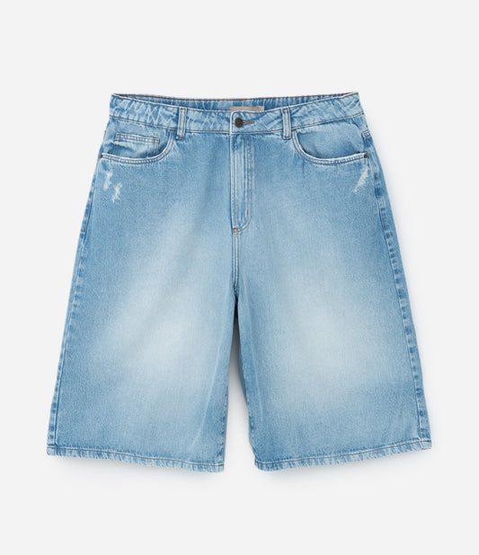 Pantaloncini in denim con dettagli invecchiati, taglie forti e taglie forti, blu