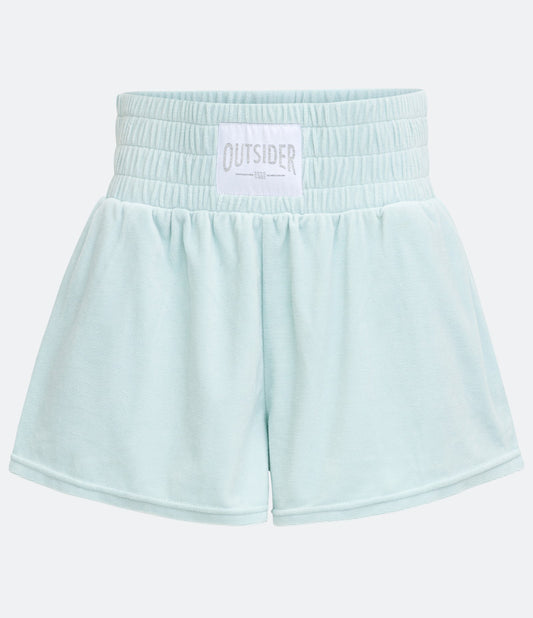 Shorts com cós elástico largo e etiqueta azul