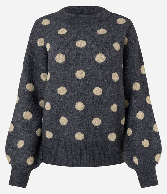 Maglione a maglia con maniche larghe e motivo a pois grigio