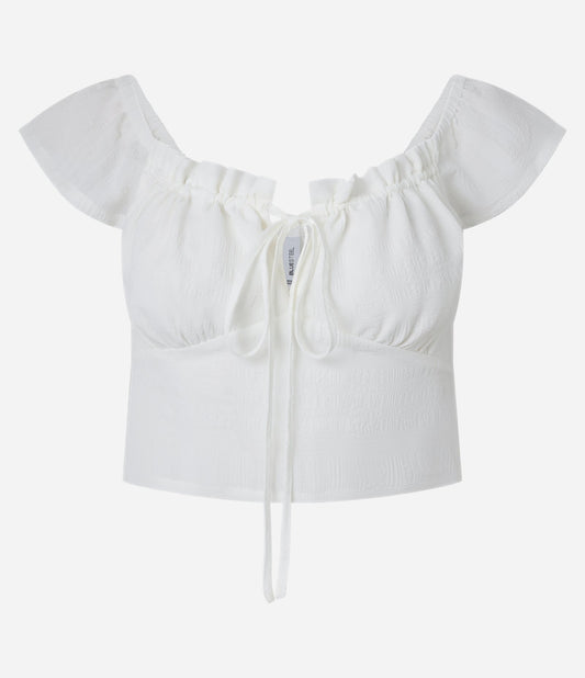 Camicetta cropped in chiffon bianco con cravatta frontale