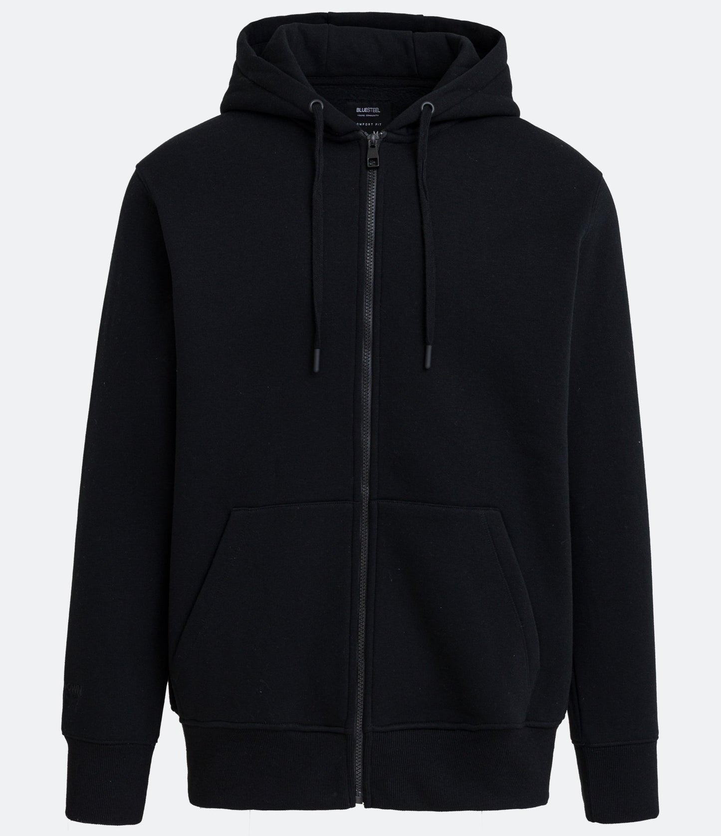 Black Cotton Open Hoodie with Zipper