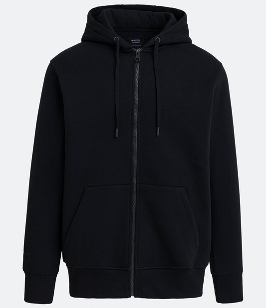 Black Cotton Open Hoodie with Zipper