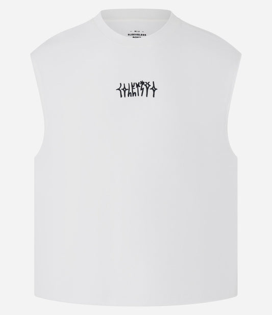 Canotta boxy in cotone con stampa a lettere bianche