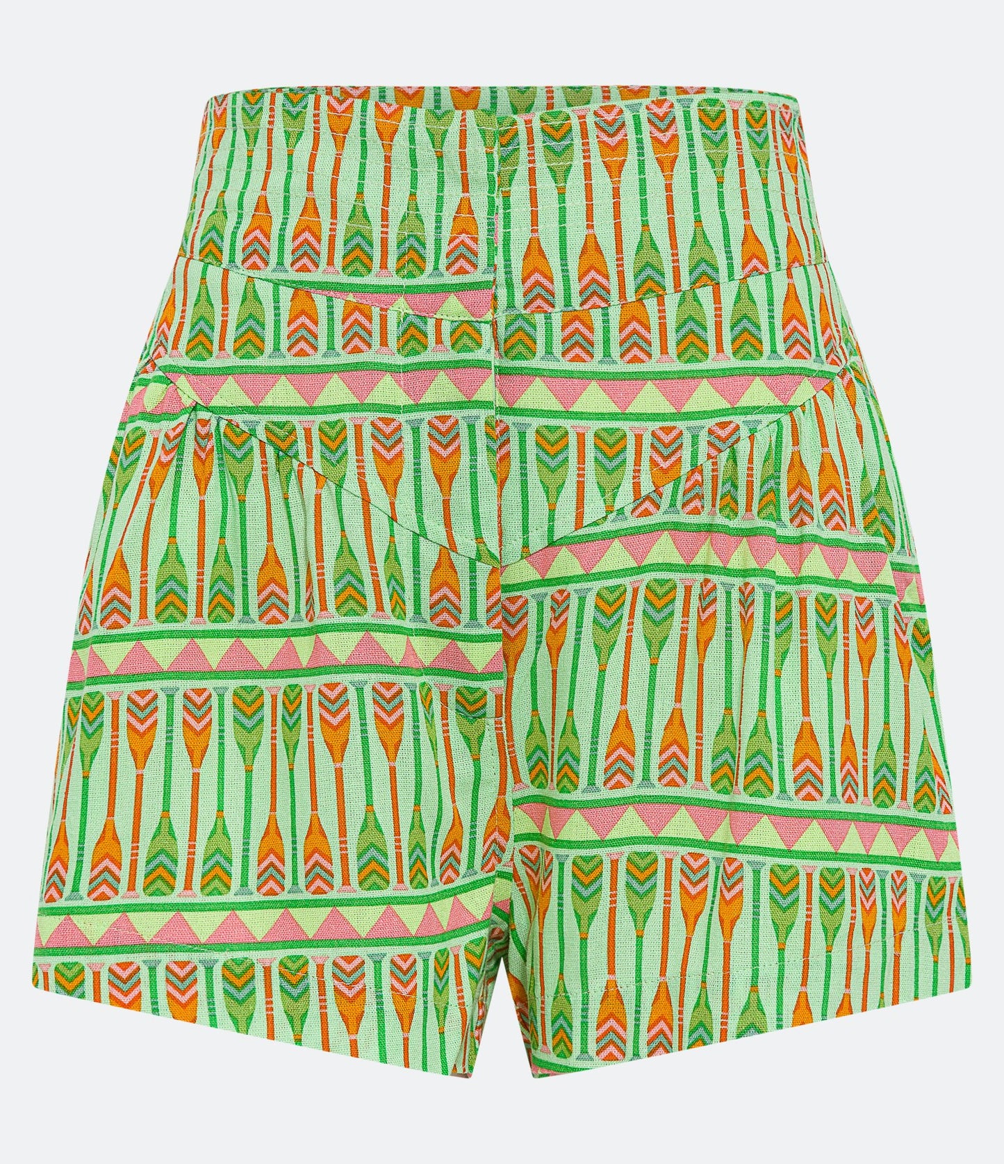 Shorts de linho com bolsos e estampa de redemoinho verde