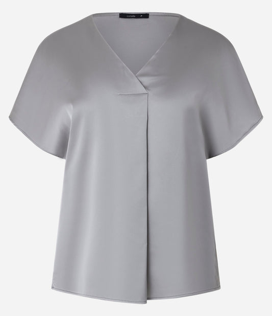 Blusa Solta de Cetim com Pregas Frontais em Prata