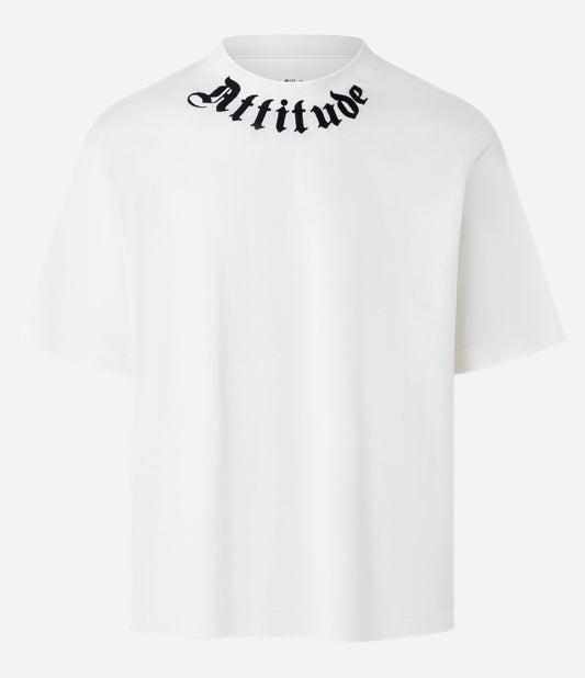 Maglietta dal taglio rilassato in maglia con disegno Attitude ricamato - Bianco