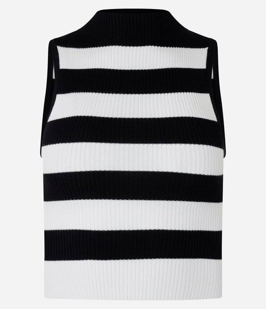 Jersey bicolor de punto acanalado con rayas y cuello alto en negro/blanco
