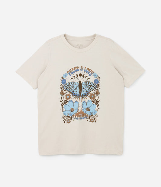 Camiseta de algodão bege com estampa psicodélica, Curve & Plus Size