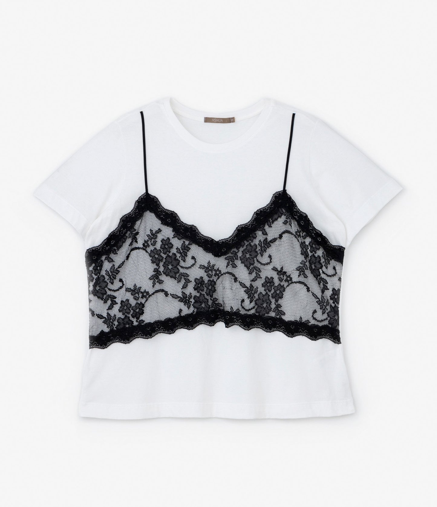 Blusa de algodão com sobreposição de renda, Curve & Plus Size XXL