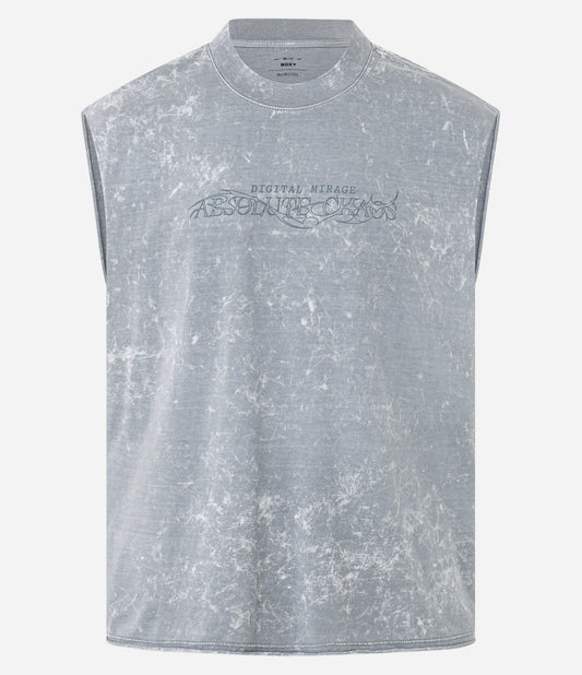 Canottiera boxy in cotone grigio effetto marmorizzato