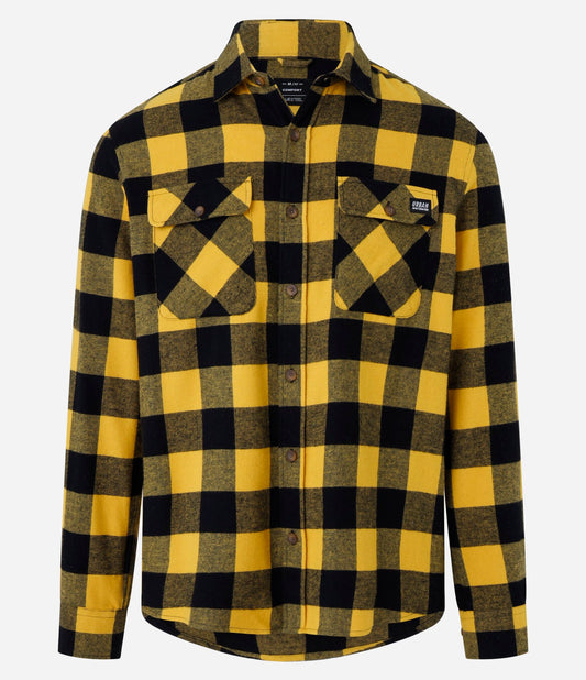 Camicia comfort con stampa a quadri gialli e tasche
