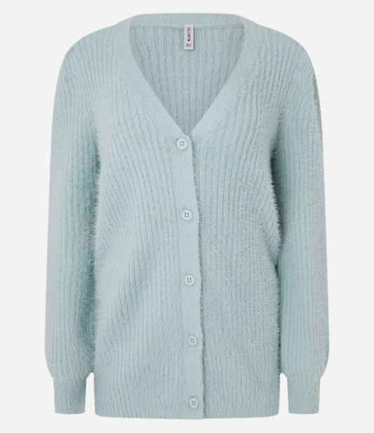 Cardigan a maglia lunga con trama vaporosa e polsini a coste in verde