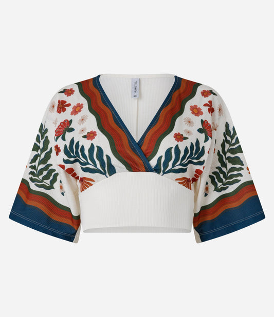 Textured Blouse with White Honeycomb Print