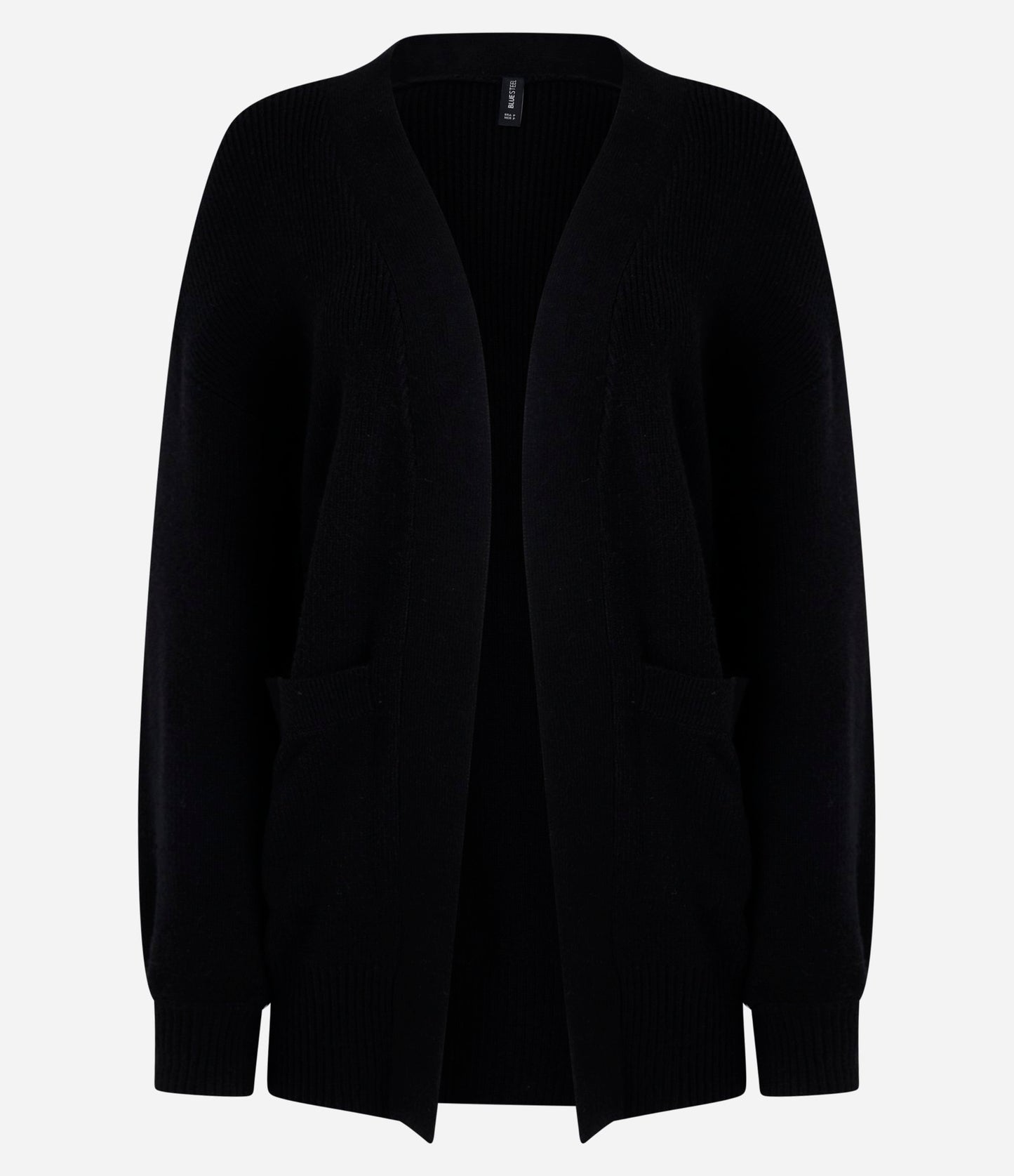 Cardigan a maglia lunga con tasche e maniche a sbuffo in nero