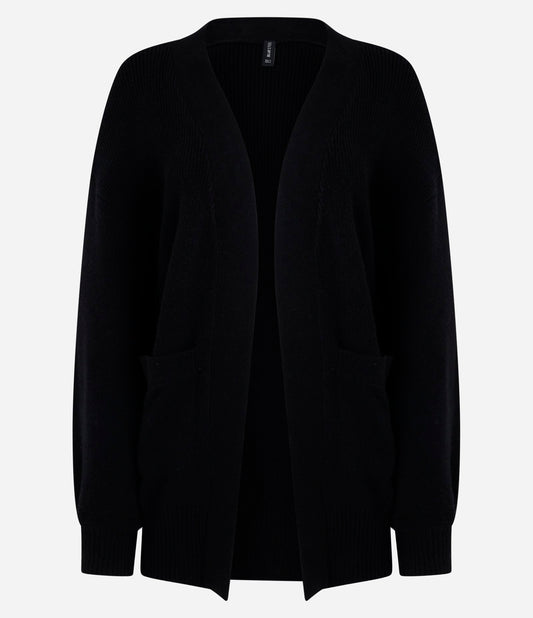 Cardigan a maglia lunga con tasche e maniche a sbuffo in nero