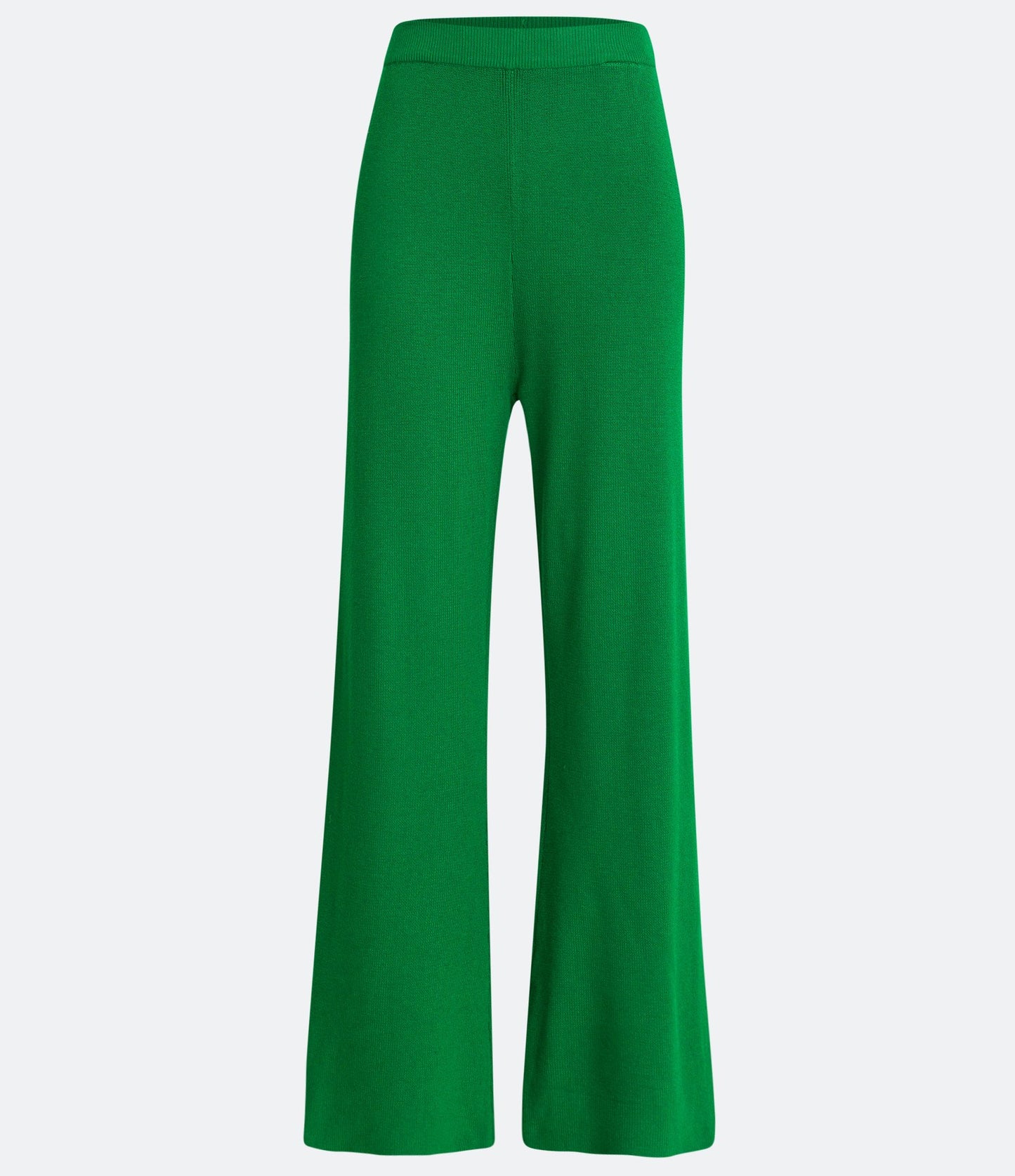 Pantaloni flare a vita alta in maglia a coste in verde