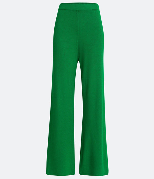 Pantaloni flare a vita alta in maglia a coste in verde