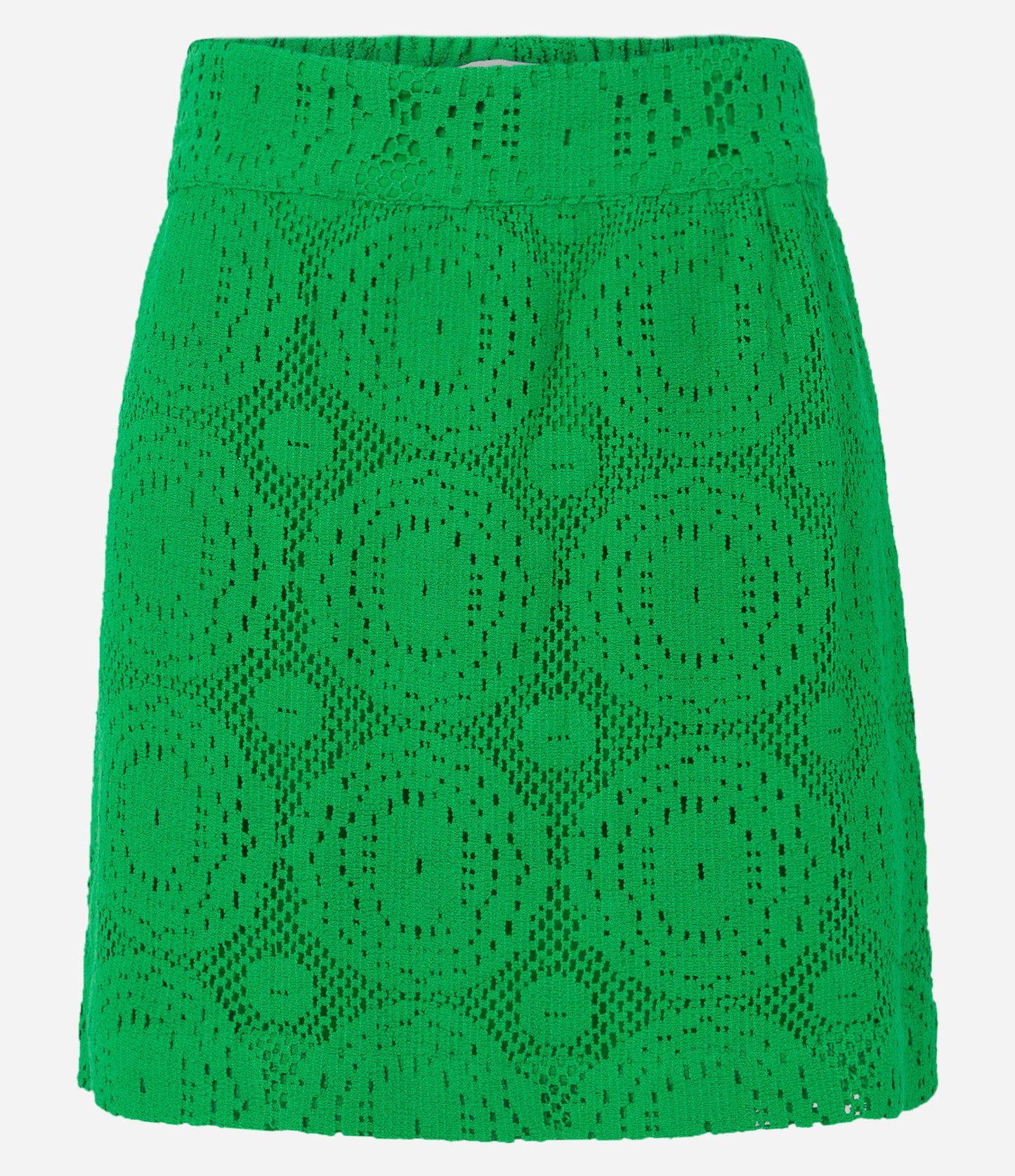 Gonna corta in pizzo con tessuto strutturato e fascia elastica in vita verde