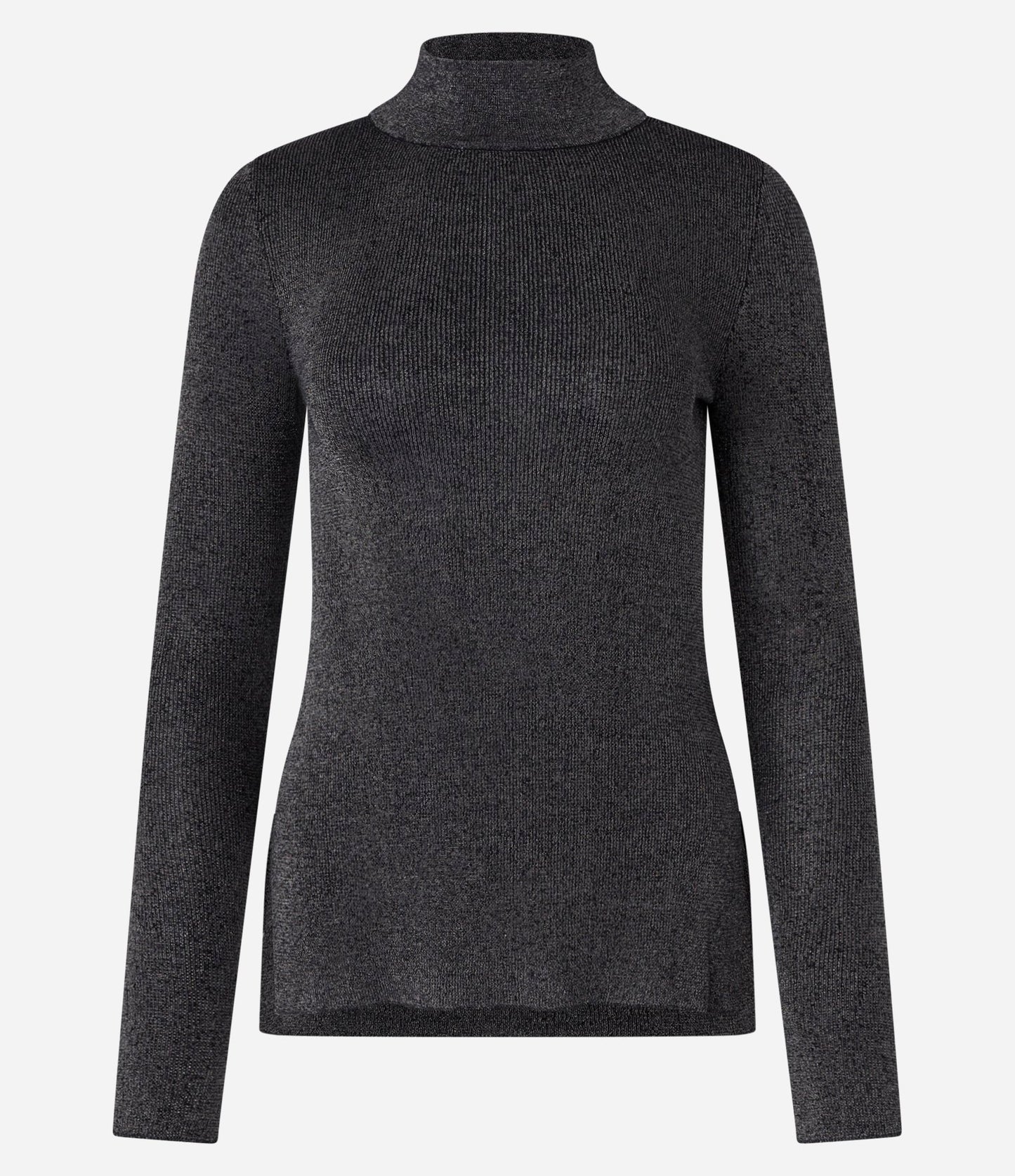 Black Metallic Thread Knit Sweater with Curved Hem