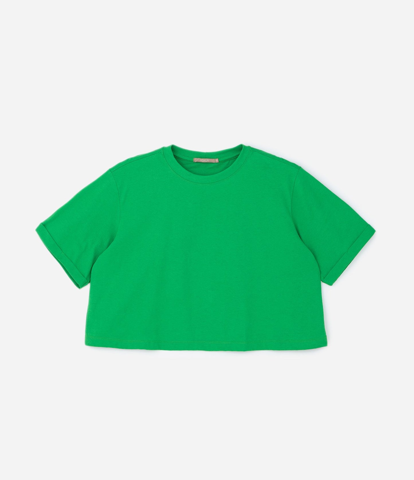 Blusa in cotone con maniche arrotolate, Curve e taglie forti, verde
