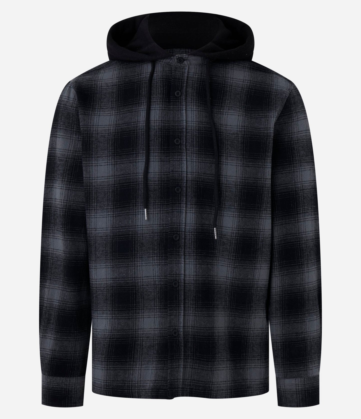 Camicia comfort in flanella a quadri neri con cappuccio