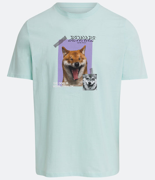 Camiseta de algodão azul com estampa do cão Shiba Beware