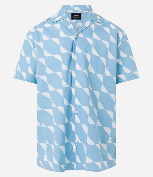 Camisa Tricoline Relaxed Fit com estampa geométrica azul/branca