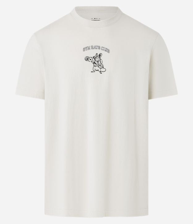 Maglietta Comfort in cotone Off-White con stampa di un topo da palestra