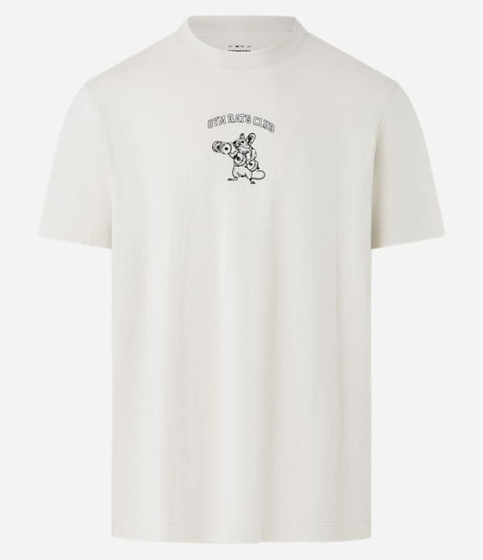 Maglietta Comfort in cotone Off-White con stampa di un topo da palestra
