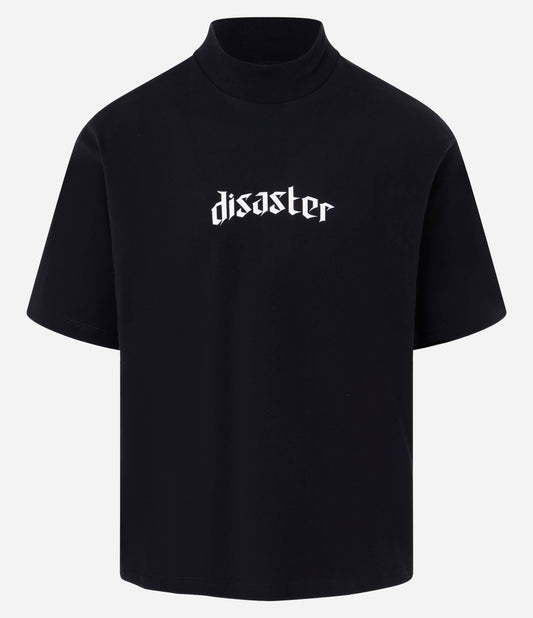 T-Shirt boxy in maglia con colletto largo e stampa a lettere blu navy