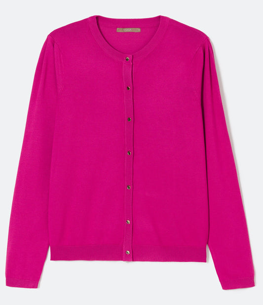 Cardigã de tricô rosa com botões frontais - Curve e Plus Size