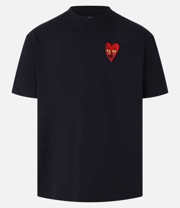 T-shirt oversize in maglia con ricamo di un cuore nero