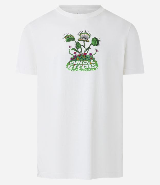 Camiseta Comfort Cotton com estampa Jungle Greens em branco