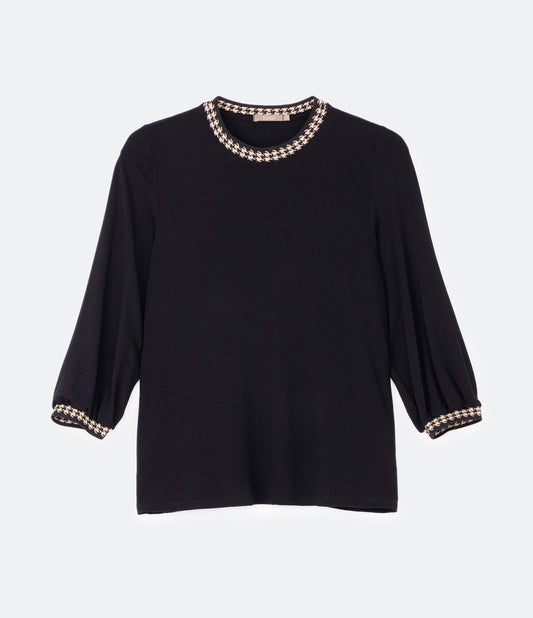Crepe Knit Blouse with Knitted Details Curve & Plus Size Black