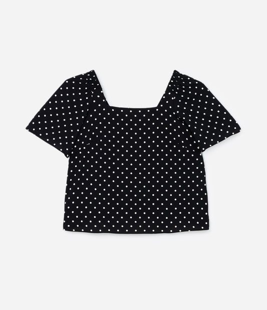 Blusa de viscose com estampa de bolinhas, Curve & Plus Size, preta