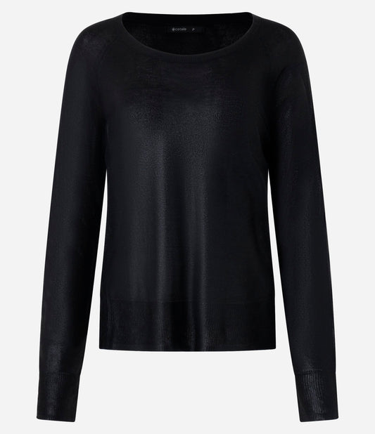 Black Knit Sweater with Raglan Sleeves and Foil Detailing