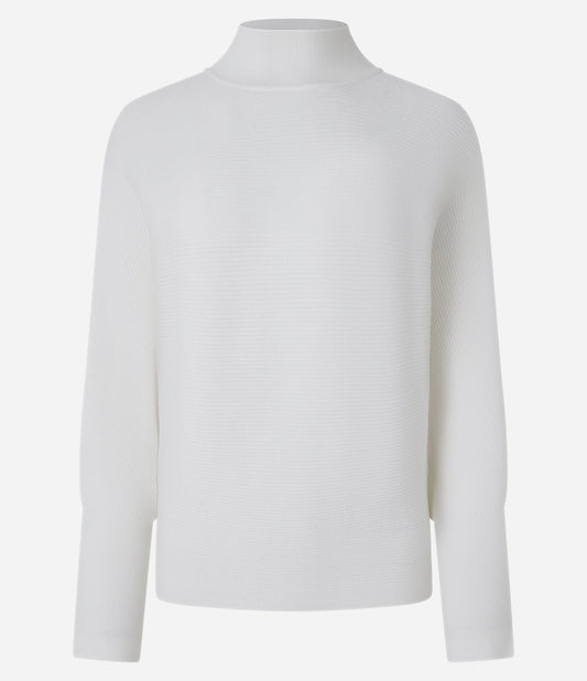 Jersey de cuello alto de punto acanalado en blanco roto