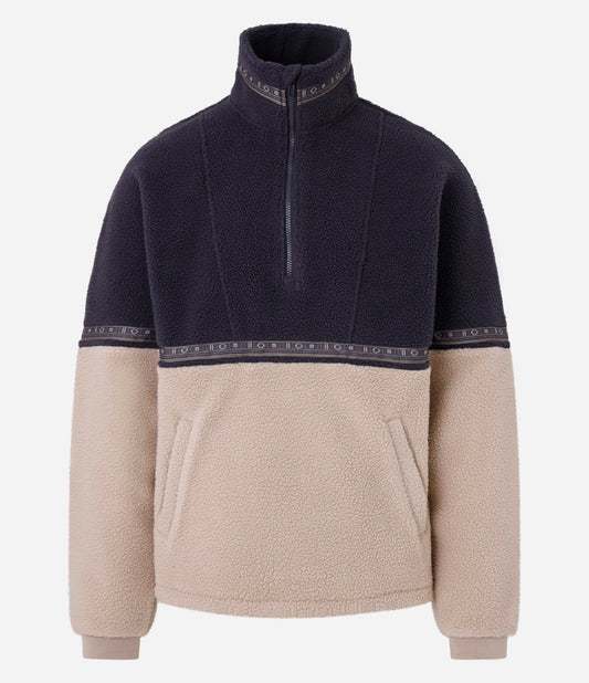 Giacca Sherpa con striscia a blocchi di colore blu/beige